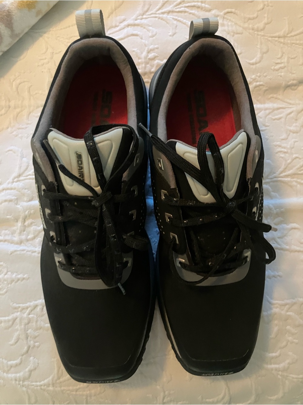 Men's Black and Gray Athletic Sneakers with Red Insole